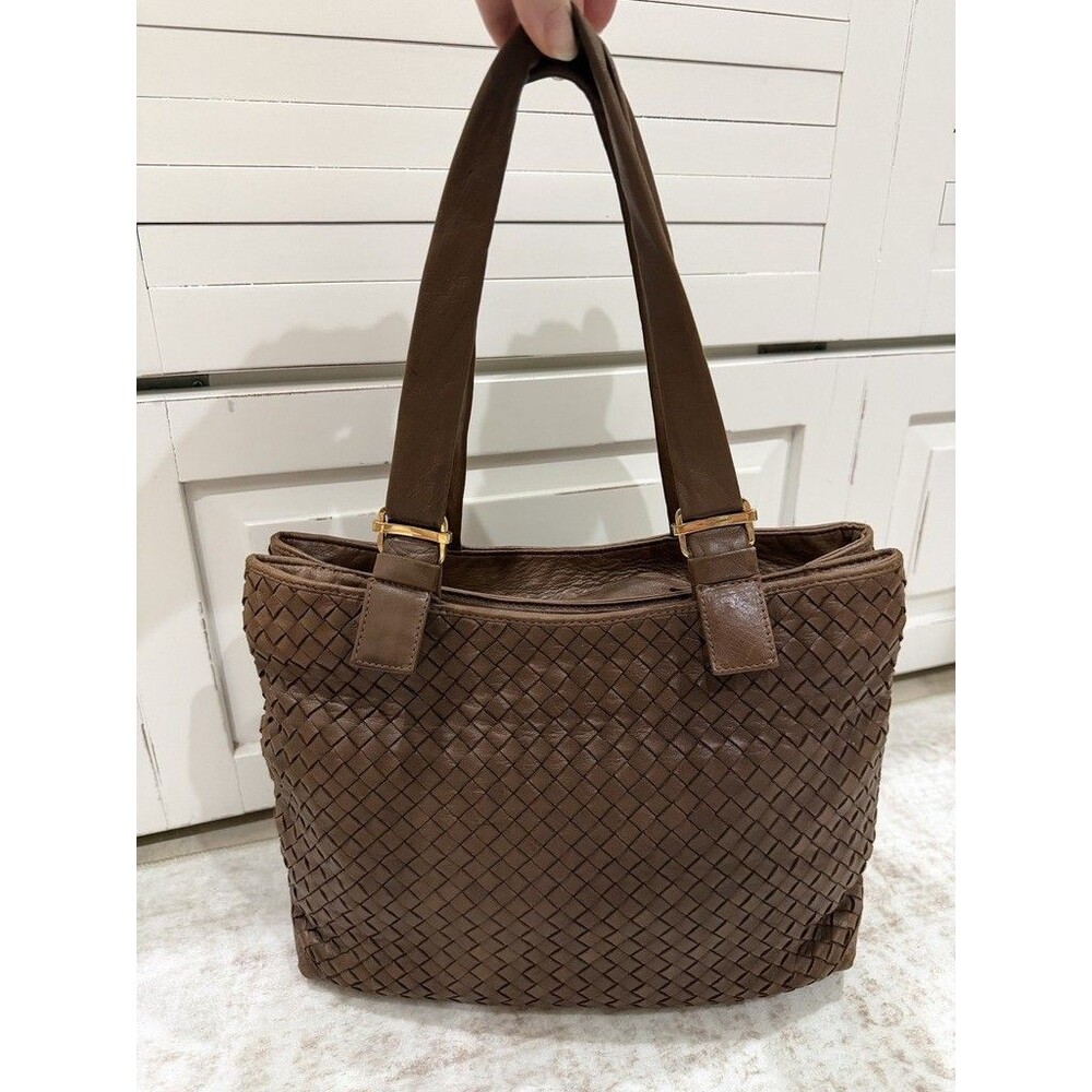 Vintage FG2 Made in Italy Woven Leather Intrecciato Tote Shoulder Bag Bro